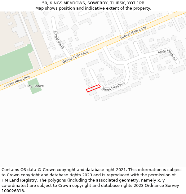 59, KINGS MEADOWS, SOWERBY, THIRSK, YO7 1PB: Location map and indicative extent of plot