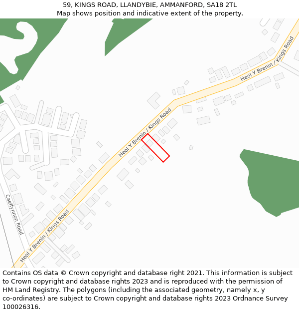 59, KINGS ROAD, LLANDYBIE, AMMANFORD, SA18 2TL: Location map and indicative extent of plot