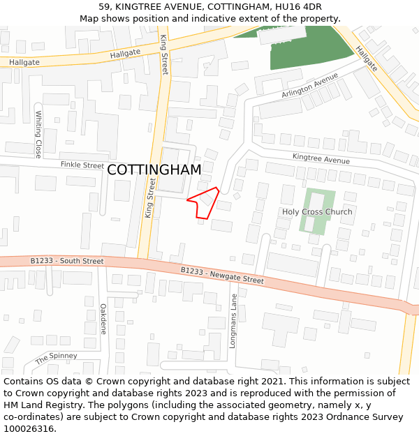 59, KINGTREE AVENUE, COTTINGHAM, HU16 4DR: Location map and indicative extent of plot