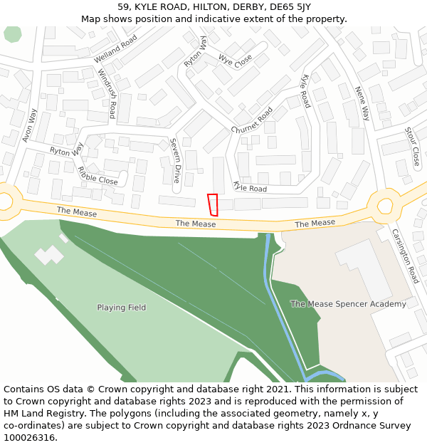 59, KYLE ROAD, HILTON, DERBY, DE65 5JY: Location map and indicative extent of plot