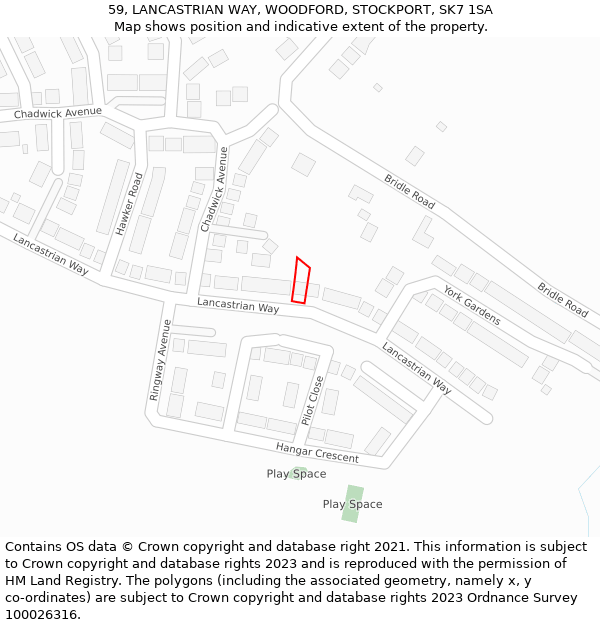 59, LANCASTRIAN WAY, WOODFORD, STOCKPORT, SK7 1SA: Location map and indicative extent of plot