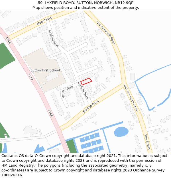 59, LAXFIELD ROAD, SUTTON, NORWICH, NR12 9QP: Location map and indicative extent of plot