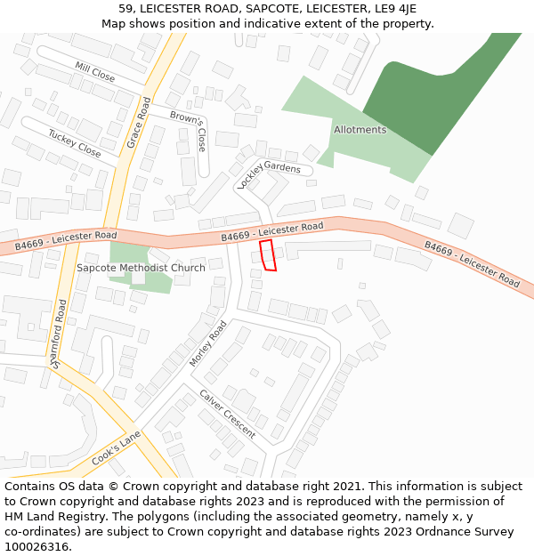 59, LEICESTER ROAD, SAPCOTE, LEICESTER, LE9 4JE: Location map and indicative extent of plot