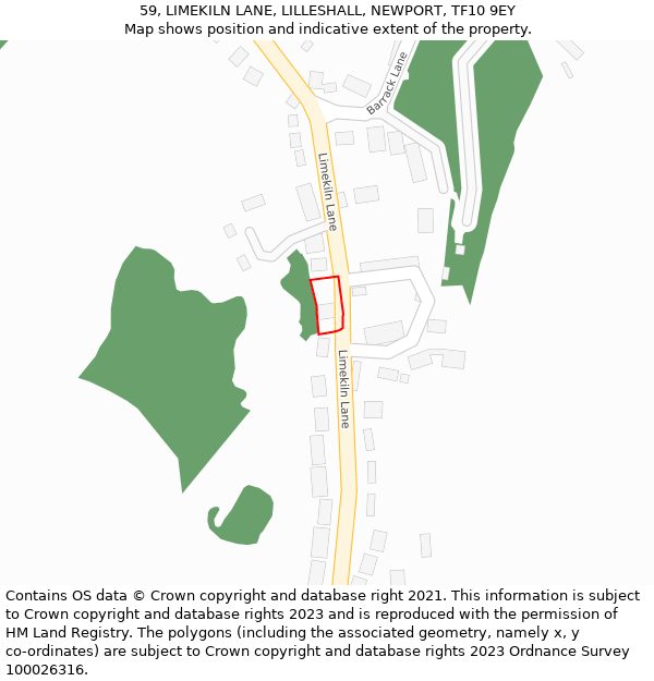 59, LIMEKILN LANE, LILLESHALL, NEWPORT, TF10 9EY: Location map and indicative extent of plot