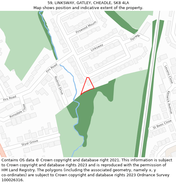 59, LINKSWAY, GATLEY, CHEADLE, SK8 4LA: Location map and indicative extent of plot