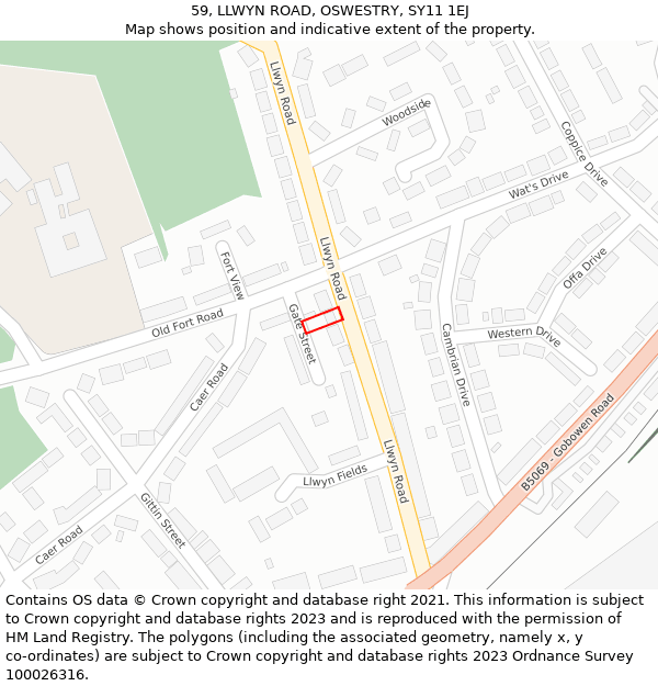 59, LLWYN ROAD, OSWESTRY, SY11 1EJ: Location map and indicative extent of plot