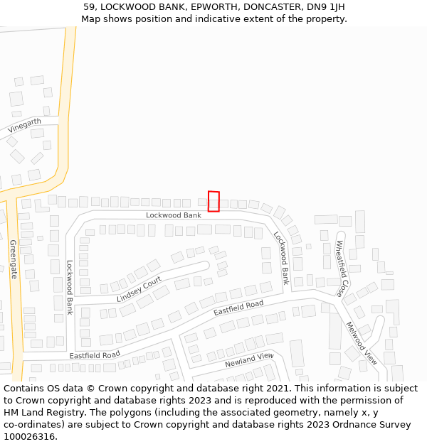 59, LOCKWOOD BANK, EPWORTH, DONCASTER, DN9 1JH: Location map and indicative extent of plot