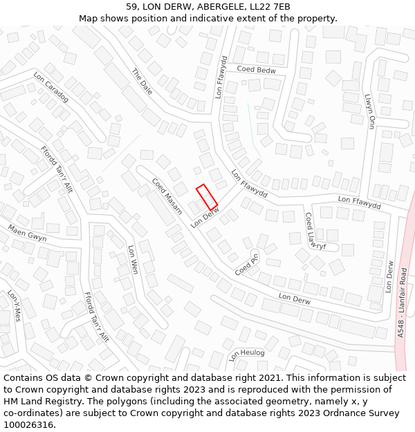 59, LON DERW, ABERGELE, LL22 7EB: Location map and indicative extent of plot