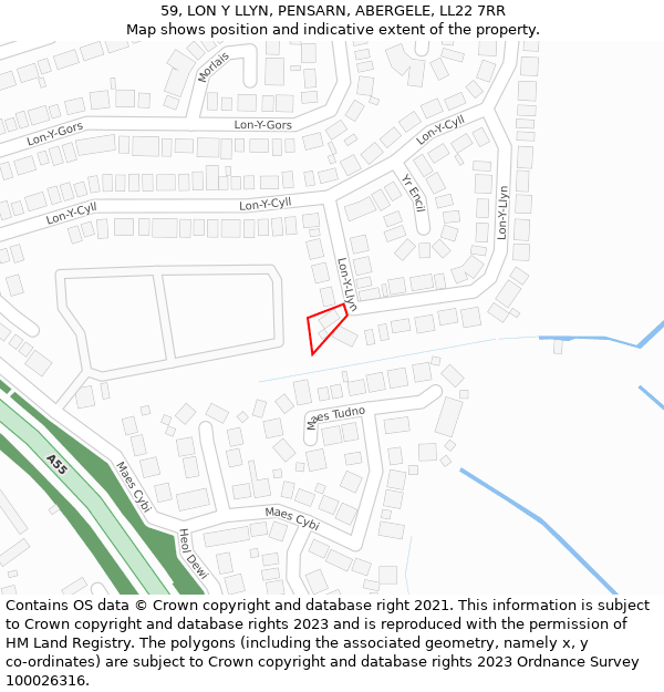 59, LON Y LLYN, PENSARN, ABERGELE, LL22 7RR: Location map and indicative extent of plot