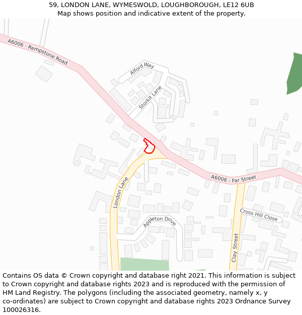 59, LONDON LANE, WYMESWOLD, LOUGHBOROUGH, LE12 6UB: Location map and indicative extent of plot