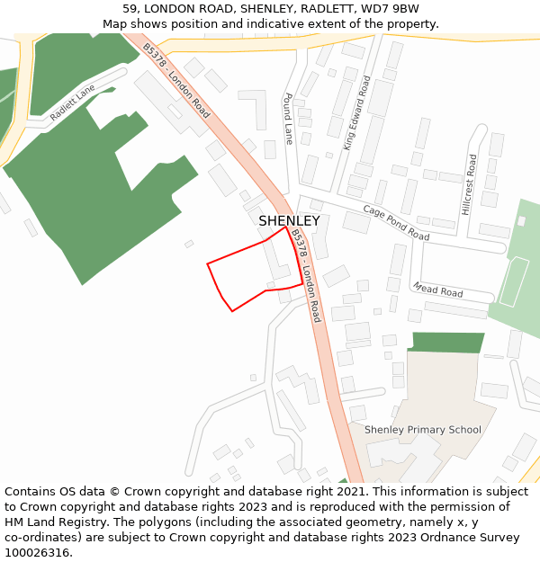 59, LONDON ROAD, SHENLEY, RADLETT, WD7 9BW: Location map and indicative extent of plot