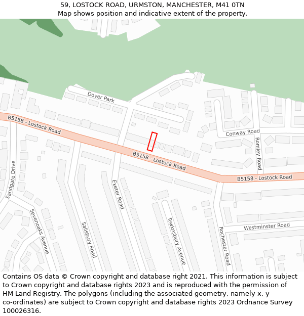 59, LOSTOCK ROAD, URMSTON, MANCHESTER, M41 0TN: Location map and indicative extent of plot