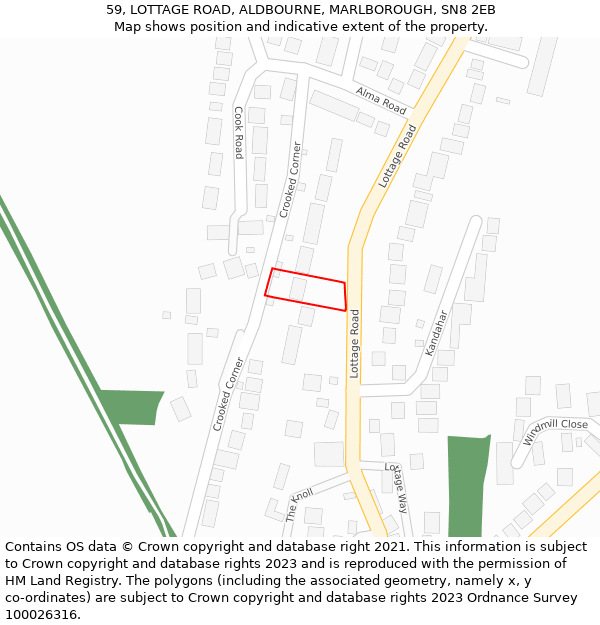 59, LOTTAGE ROAD, ALDBOURNE, MARLBOROUGH, SN8 2EB: Location map and indicative extent of plot