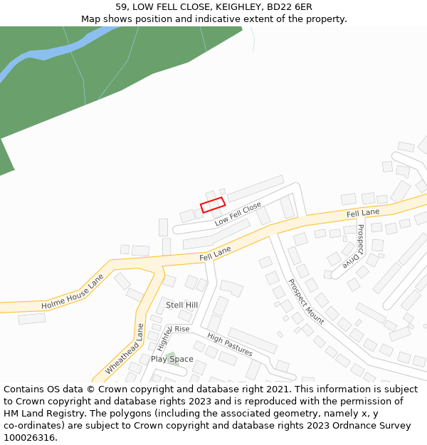 59, LOW FELL CLOSE, KEIGHLEY, BD22 6ER: Location map and indicative extent of plot