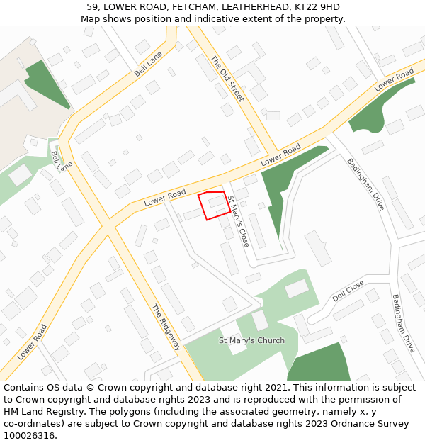 59, LOWER ROAD, FETCHAM, LEATHERHEAD, KT22 9HD: Location map and indicative extent of plot