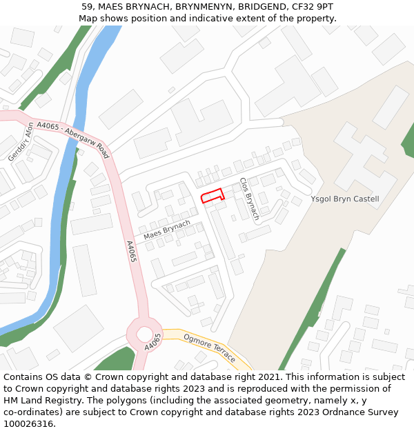 59, MAES BRYNACH, BRYNMENYN, BRIDGEND, CF32 9PT: Location map and indicative extent of plot