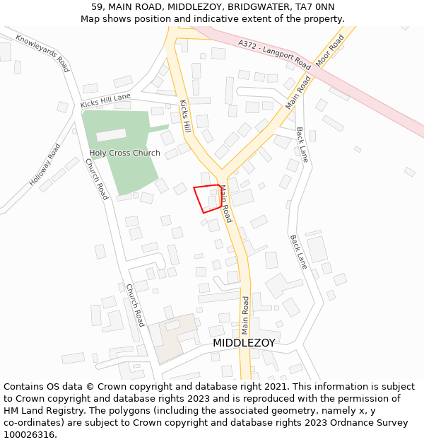 59, MAIN ROAD, MIDDLEZOY, BRIDGWATER, TA7 0NN: Location map and indicative extent of plot