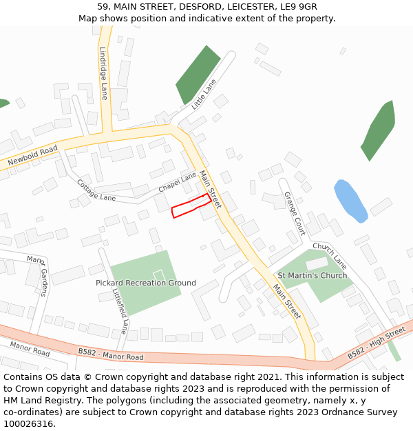 59, MAIN STREET, DESFORD, LEICESTER, LE9 9GR: Location map and indicative extent of plot