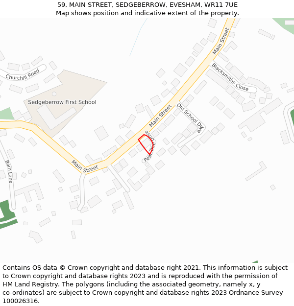 59, MAIN STREET, SEDGEBERROW, EVESHAM, WR11 7UE: Location map and indicative extent of plot