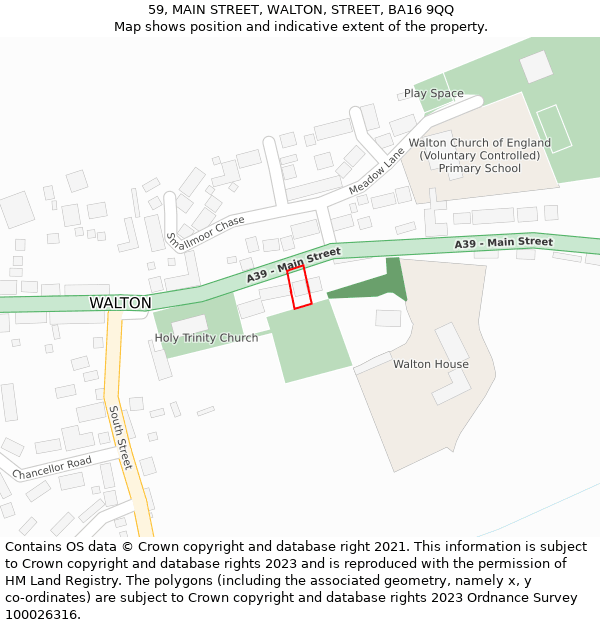 59, MAIN STREET, WALTON, STREET, BA16 9QQ: Location map and indicative extent of plot