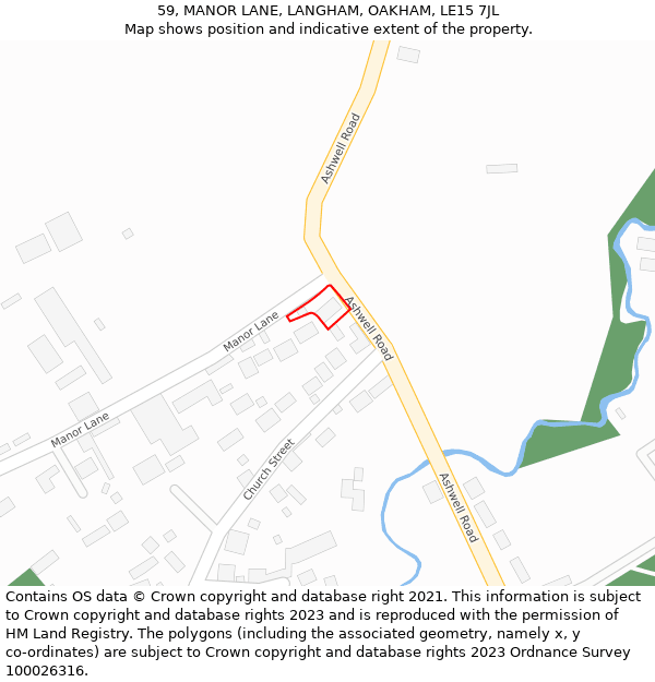 59, MANOR LANE, LANGHAM, OAKHAM, LE15 7JL: Location map and indicative extent of plot