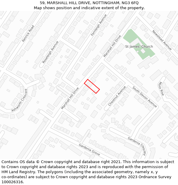 59, MARSHALL HILL DRIVE, NOTTINGHAM, NG3 6FQ: Location map and indicative extent of plot