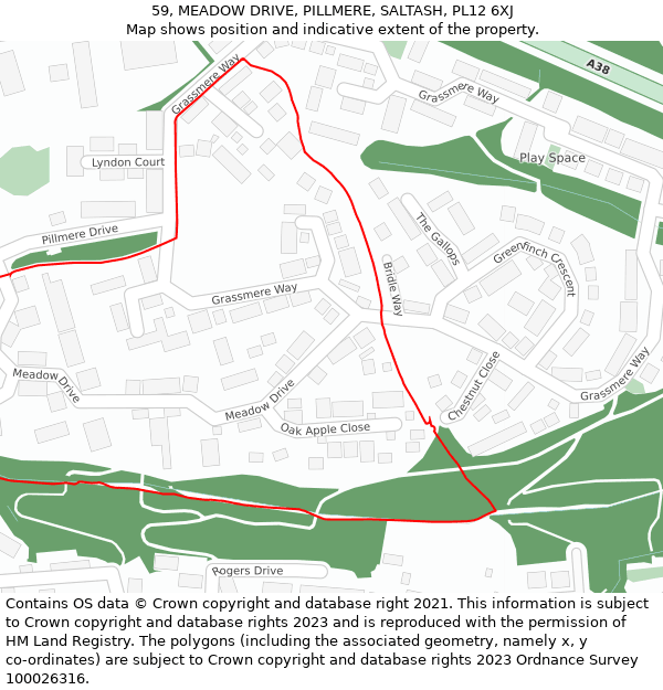 59, MEADOW DRIVE, PILLMERE, SALTASH, PL12 6XJ: Location map and indicative extent of plot