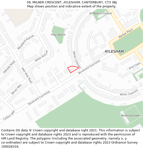 59, MILNER CRESCENT, AYLESHAM, CANTERBURY, CT3 3BJ: Location map and indicative extent of plot