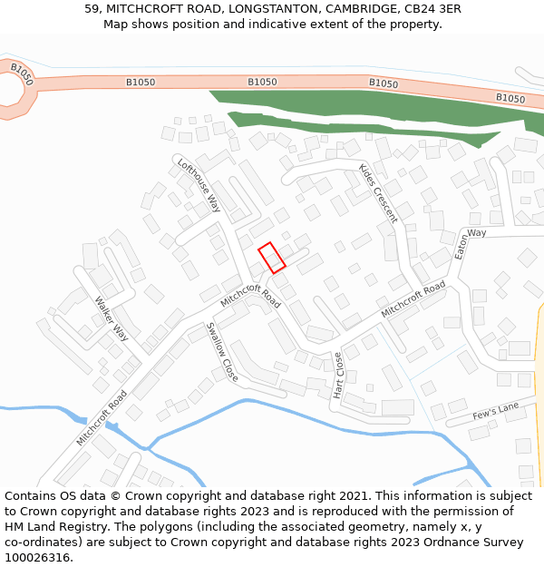 59, MITCHCROFT ROAD, LONGSTANTON, CAMBRIDGE, CB24 3ER: Location map and indicative extent of plot