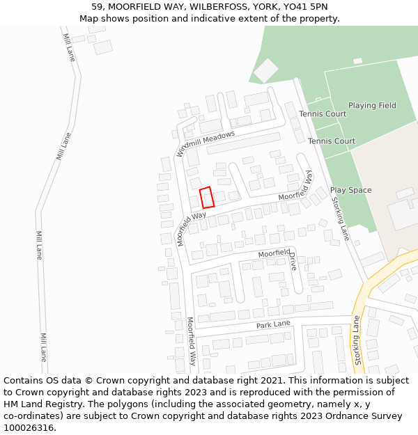 59, MOORFIELD WAY, WILBERFOSS, YORK, YO41 5PN: Location map and indicative extent of plot