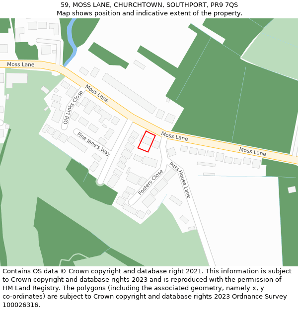 59, MOSS LANE, CHURCHTOWN, SOUTHPORT, PR9 7QS: Location map and indicative extent of plot