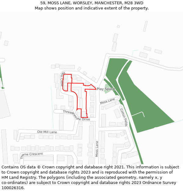 59, MOSS LANE, WORSLEY, MANCHESTER, M28 3WD: Location map and indicative extent of plot