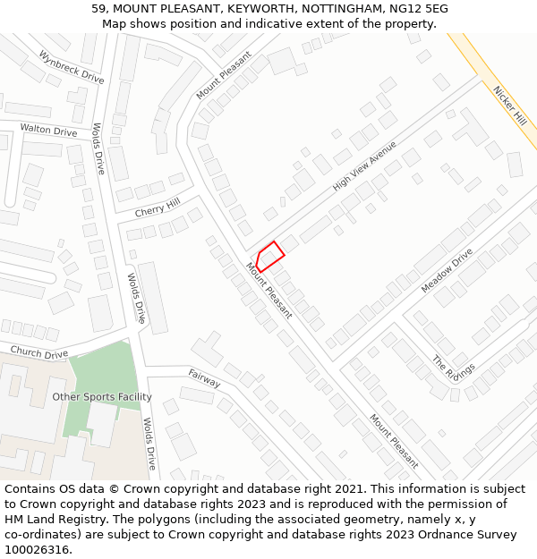 59, MOUNT PLEASANT, KEYWORTH, NOTTINGHAM, NG12 5EG: Location map and indicative extent of plot