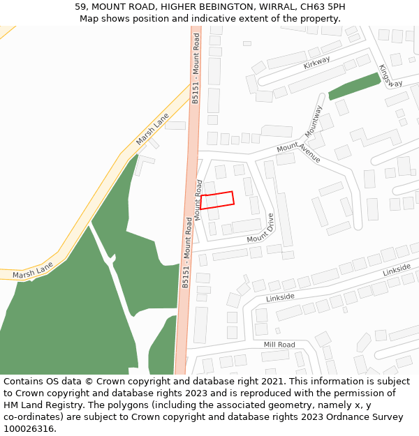 59, MOUNT ROAD, HIGHER BEBINGTON, WIRRAL, CH63 5PH: Location map and indicative extent of plot