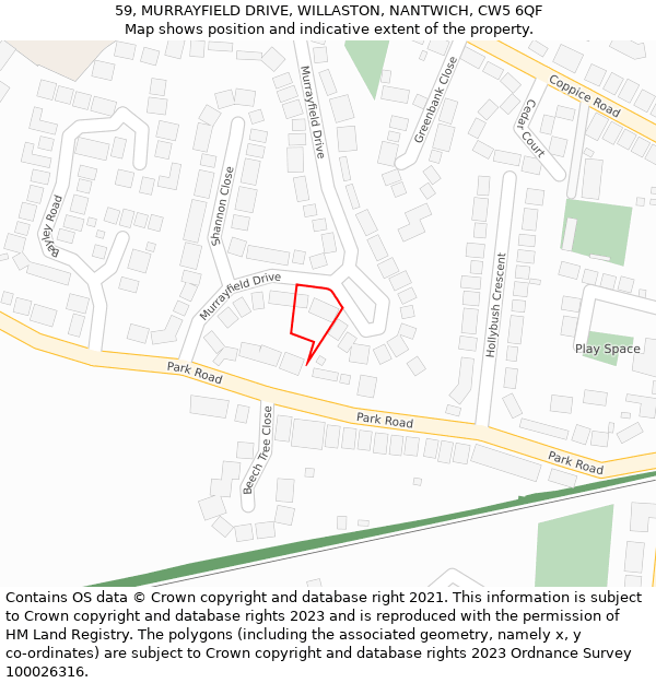 59, MURRAYFIELD DRIVE, WILLASTON, NANTWICH, CW5 6QF: Location map and indicative extent of plot