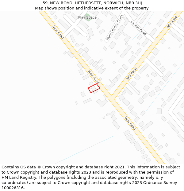 59, NEW ROAD, HETHERSETT, NORWICH, NR9 3HJ: Location map and indicative extent of plot