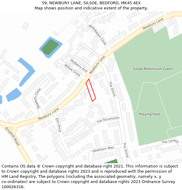 59, NEWBURY LANE, SILSOE, BEDFORD, MK45 4EX: Location map and indicative extent of plot