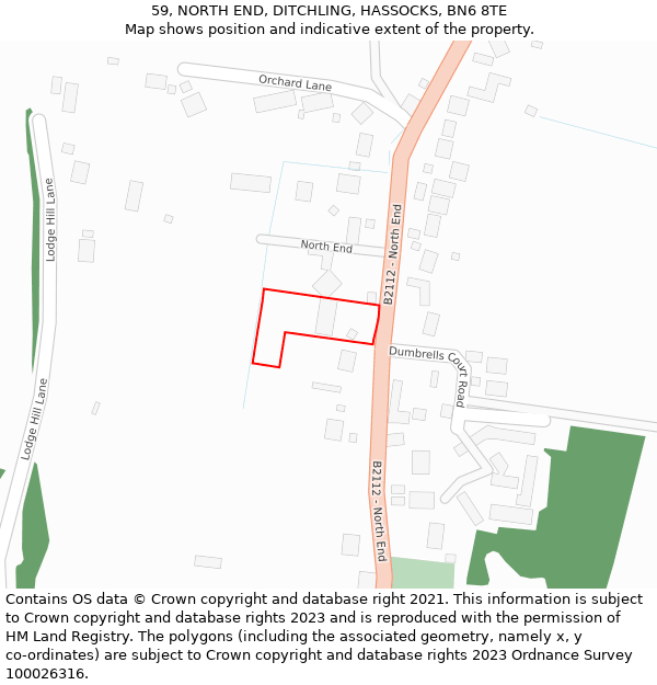 59, NORTH END, DITCHLING, HASSOCKS, BN6 8TE: Location map and indicative extent of plot