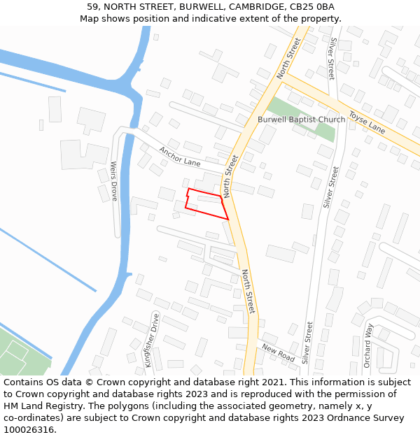 59, NORTH STREET, BURWELL, CAMBRIDGE, CB25 0BA: Location map and indicative extent of plot