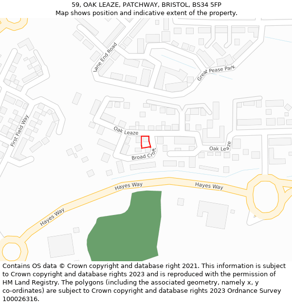 59, OAK LEAZE, PATCHWAY, BRISTOL, BS34 5FP: Location map and indicative extent of plot