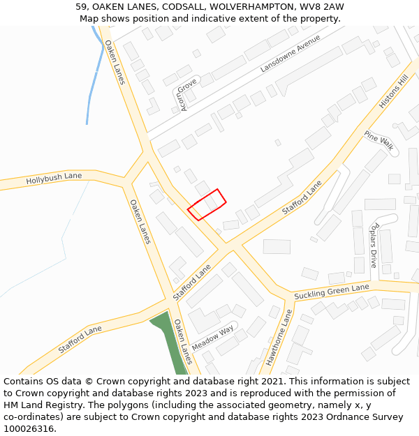 59, OAKEN LANES, CODSALL, WOLVERHAMPTON, WV8 2AW: Location map and indicative extent of plot
