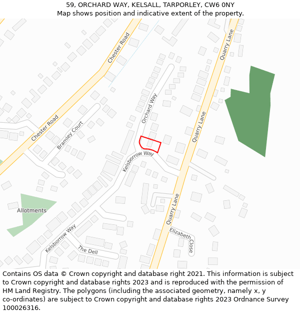 59, ORCHARD WAY, KELSALL, TARPORLEY, CW6 0NY: Location map and indicative extent of plot