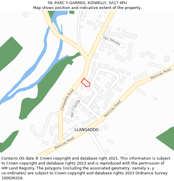 59, PARC Y GARREG, KIDWELLY, SA17 4PU: Location map and indicative extent of plot