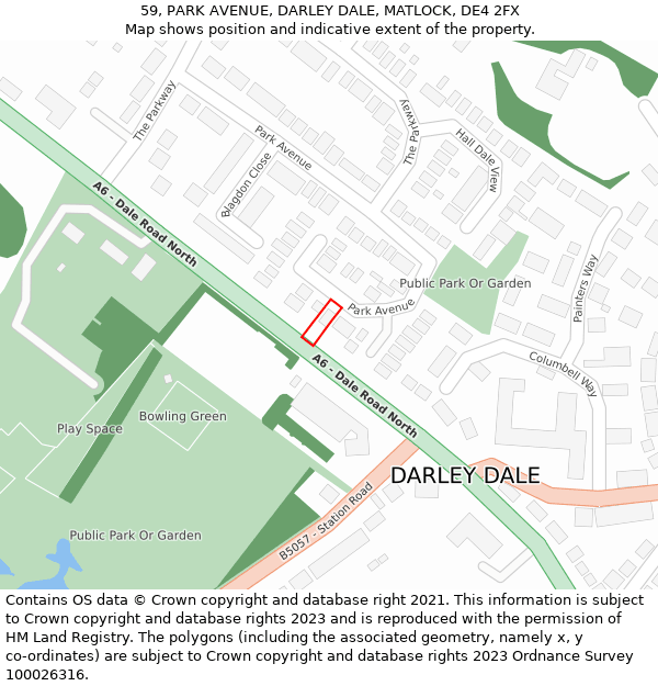 59, PARK AVENUE, DARLEY DALE, MATLOCK, DE4 2FX: Location map and indicative extent of plot