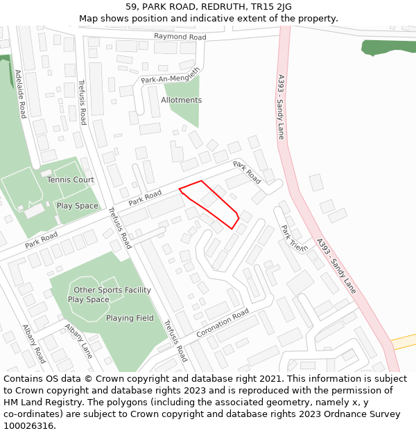 59, PARK ROAD, REDRUTH, TR15 2JG: Location map and indicative extent of plot