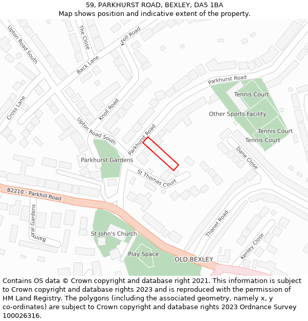 59, PARKHURST ROAD, BEXLEY, DA5 1BA: Location map and indicative extent of plot