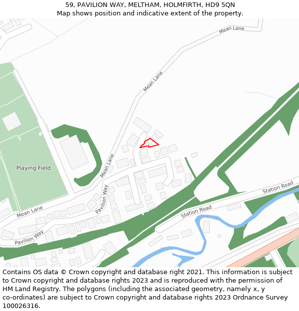 59, PAVILION WAY, MELTHAM, HOLMFIRTH, HD9 5QN: Location map and indicative extent of plot