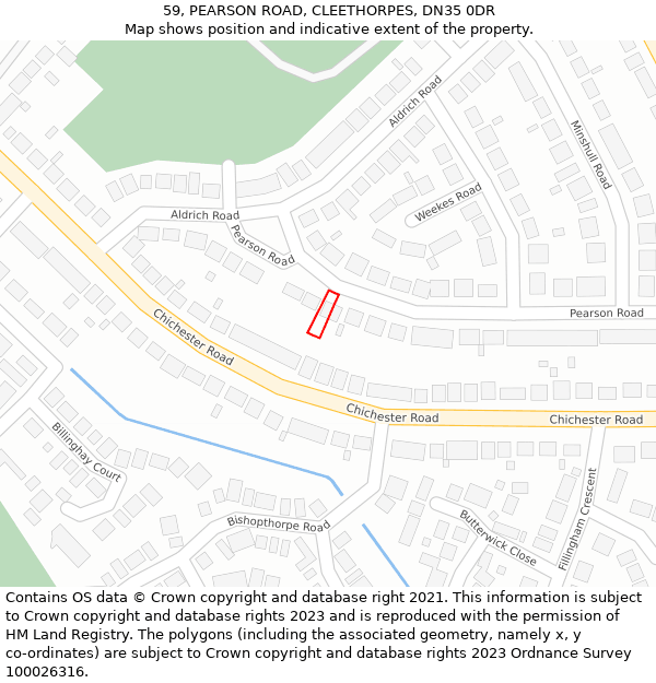59, PEARSON ROAD, CLEETHORPES, DN35 0DR: Location map and indicative extent of plot