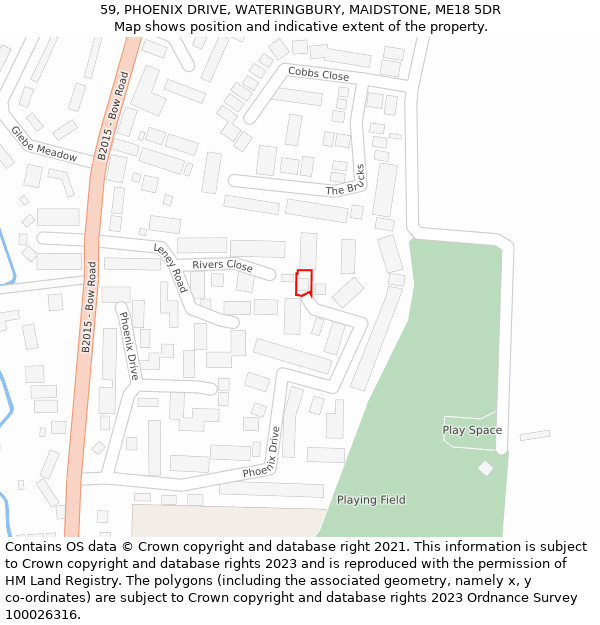 59, PHOENIX DRIVE, WATERINGBURY, MAIDSTONE, ME18 5DR: Location map and indicative extent of plot