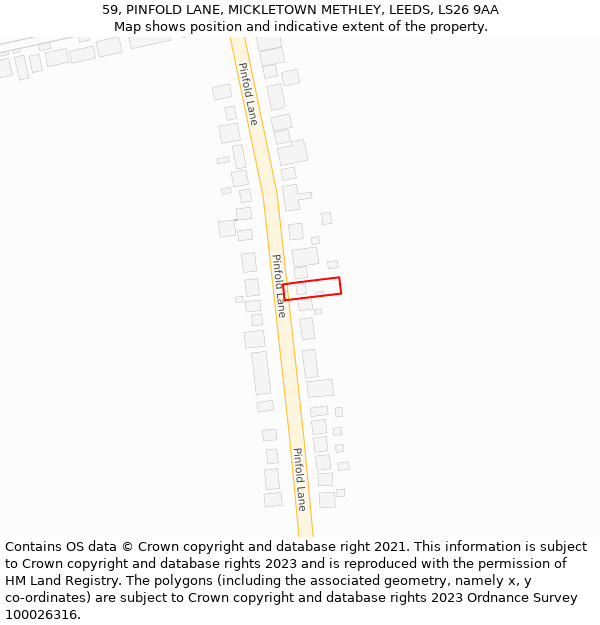 59, PINFOLD LANE, MICKLETOWN METHLEY, LEEDS, LS26 9AA: Location map and indicative extent of plot